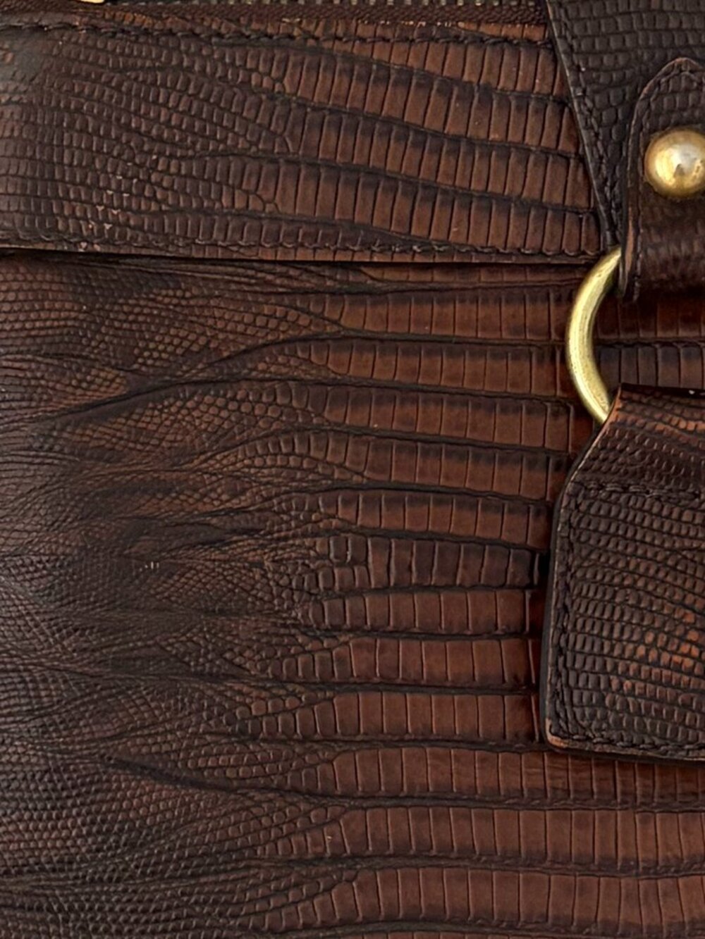 Vintage Brahmin Mojito Braided Strap Crossbody Reptile Embossed Leather Dk Brown - Picture 13 of 14